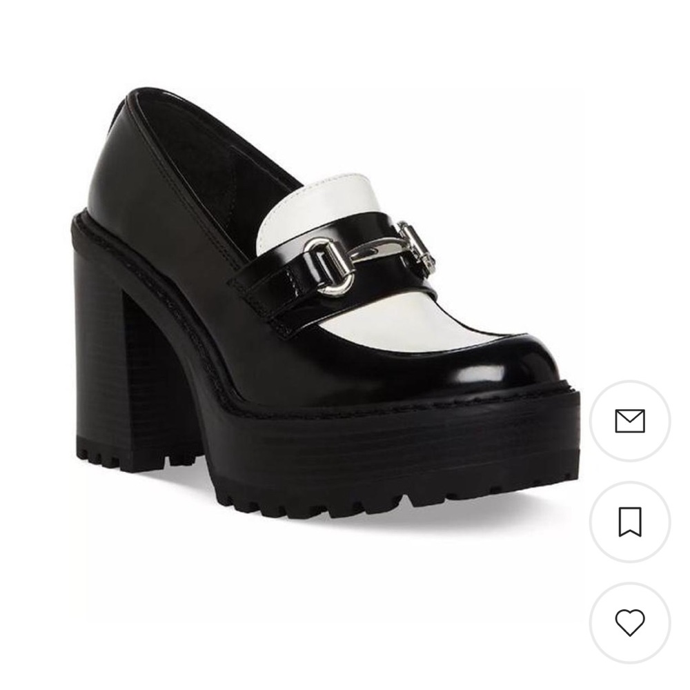 Madden Girl Black & White Platform Loafers with Silver Buckle - Women’s Size 8.5